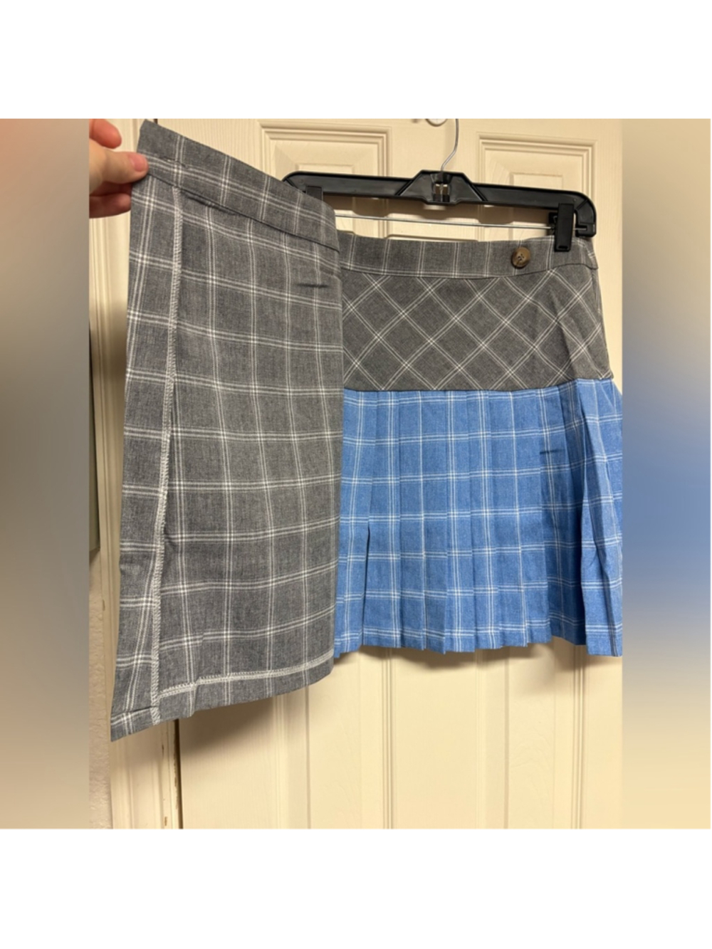 Papermoon women size L Large plaid pleated wrap skirt grey gray blue NEW NWT - Picture 4 of 11